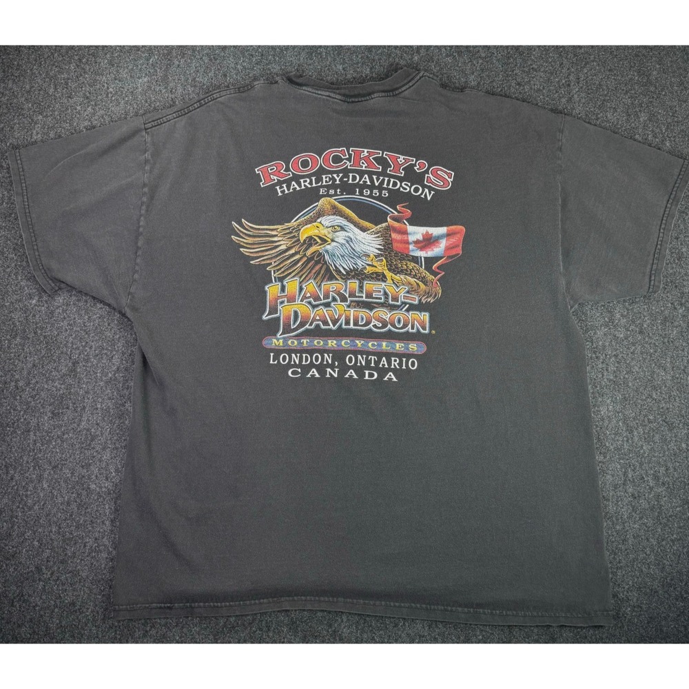 Harley Davidson 2001 Mens Canadian Flag Eagle London Ontario Canada Shirt 2XL